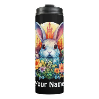 Bouteilles Isothermes Votre nom Fluffy Bunny et fleurs