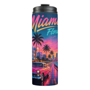 Bouteilles Isothermes Voyage à Miami Floride Néon Rétro Coucher de Solei