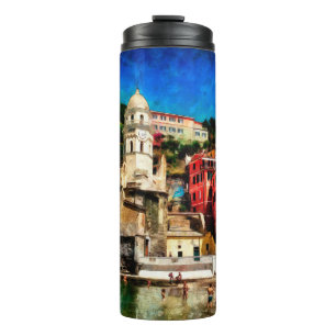Bouteilles Isothermes Vue de Vernazza, Italie. Aquarelle