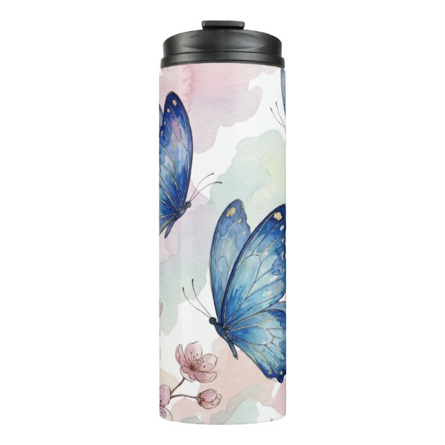 Bouteilles Isothermes Watercolor Blue Butterflies Mug Design – Elegant (Devant)