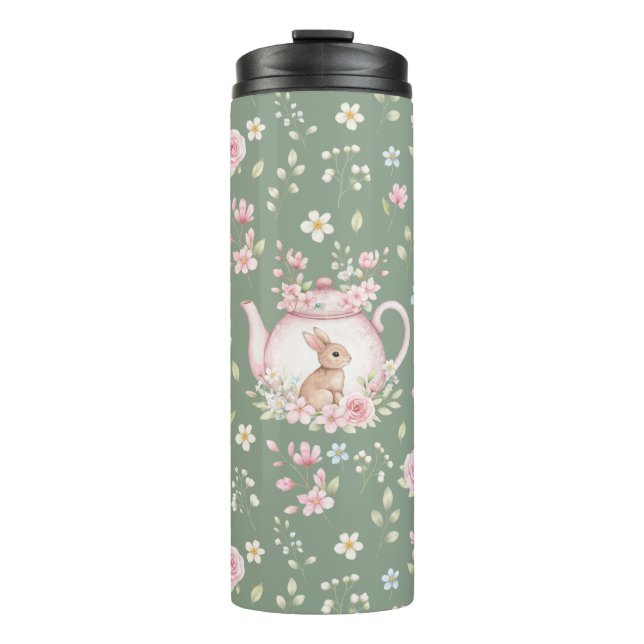 Bouteilles Isothermes Whimsical Bunny Teapot Floral Spring  (Devant)