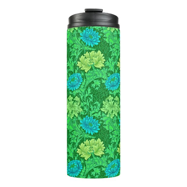 Bouteilles Isothermes William Morris Chrysanthemums, Lime Green & Aqua (Devant)