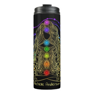 Bouteilles Isothermes Yoga d'or fille avec Chakra coloré Voyage Mug