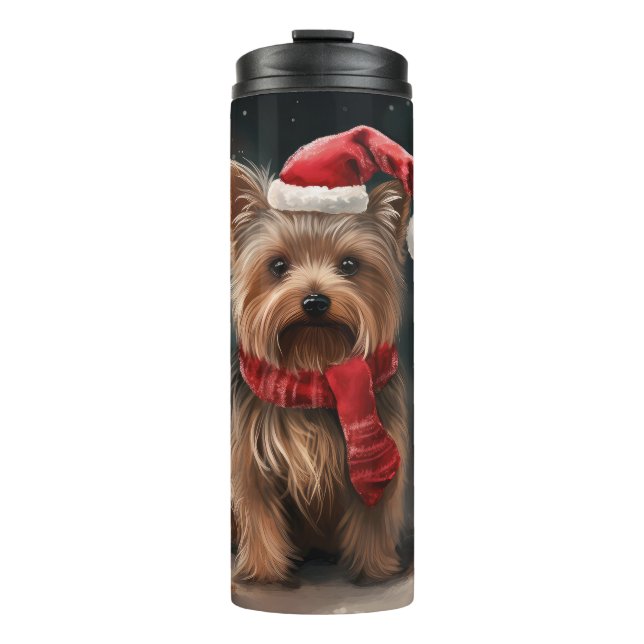 Bouteilles Isothermes Yorkshire Terrier dans la neige Noël (Devant)