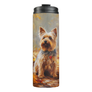 Bouteilles Isothermes Yorkshire Terrier en automne feuilles tombantes in