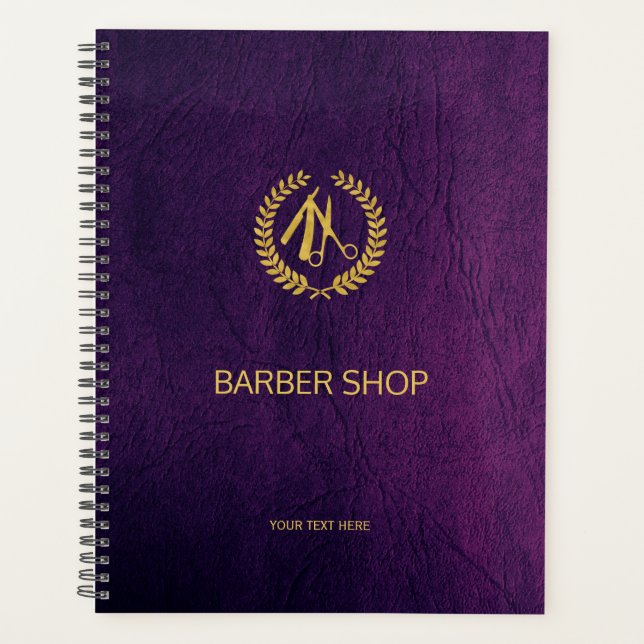 Boutique de barbier de luxe en cuir violet look or (Devant)