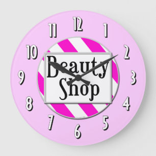 Boutique de beauté rose blanc rétro horloge murale