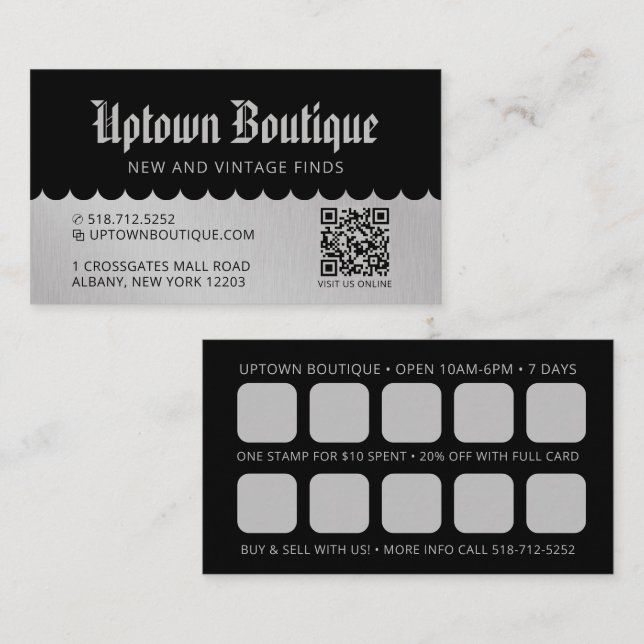 Boutique Récompenses QR Code Cartes de visite (Devant / Derrière)