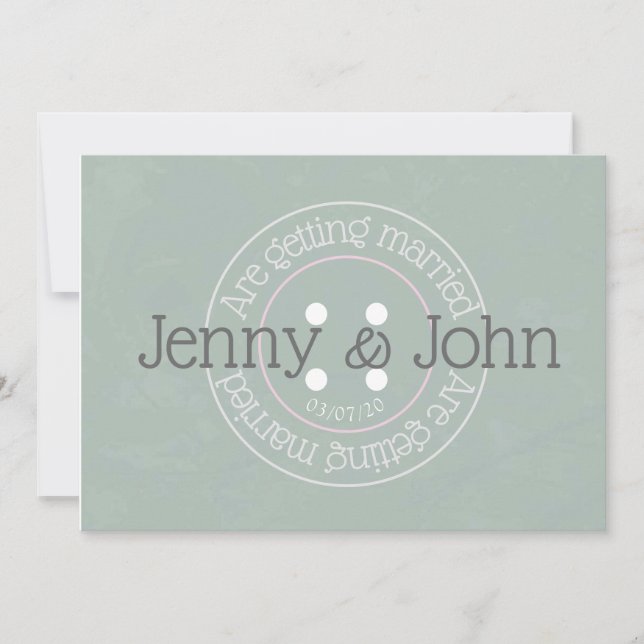 Bouton à coudre rose et vert invitation de mariage (Devant)