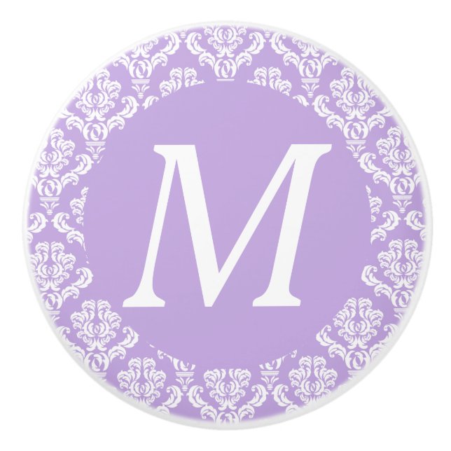 Bouton blanc de monogramme de damassé de lavande (Devant)