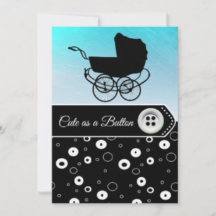 Bouton bleu et noir Boy Baby Shower Invitations
