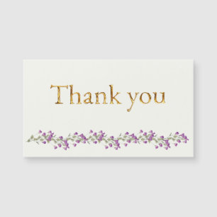 Bouton de lavande avec Merci de script or élégant