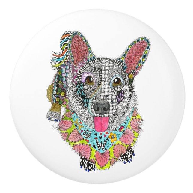 Bouton de porte Cardigan Welsh Corgi - Céramique (Devant)