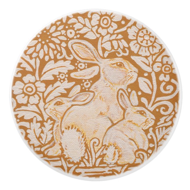 Bouton de porte de la famille de lapin jaune or (Devant)