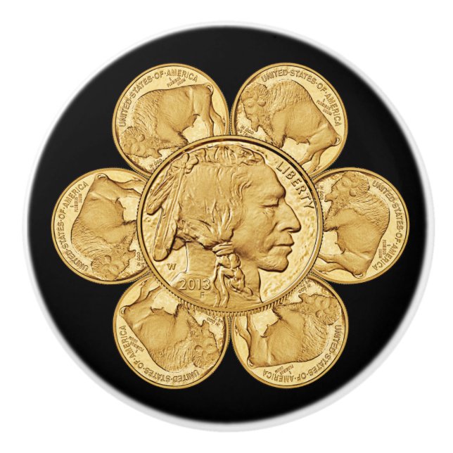 Bouton De Porte En Céramique 2013 Indien ~ Buffalo américain ~ Pièce d'or ~ * ~ (Devant)