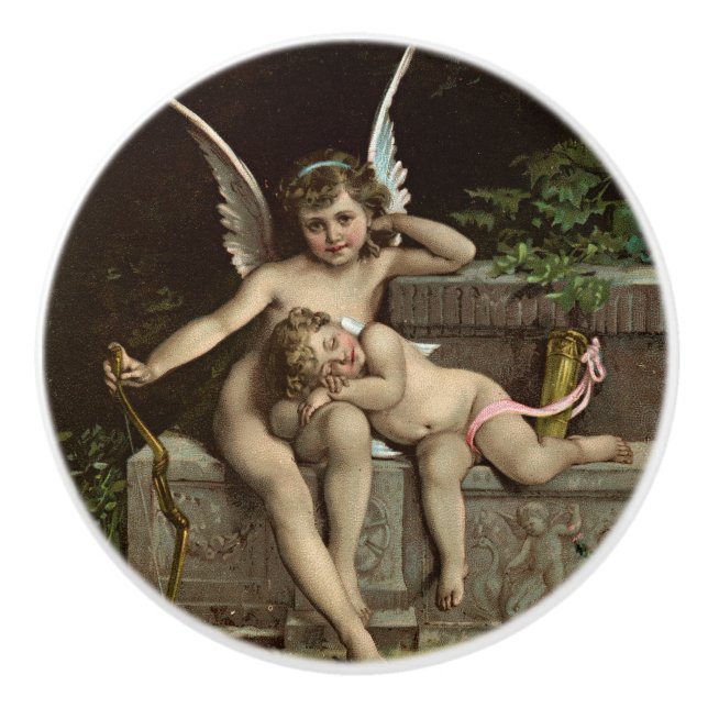 Bouton De Porte En Céramique 2 cupides rétro assis (Devant)