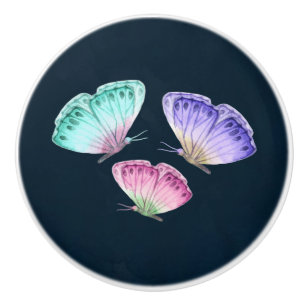 Bouton De Porte En Céramique 3 jolis papillons aquarelle pastel