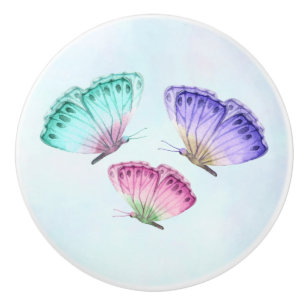 Bouton De Porte En Céramique 3 jolis papillons aquarelle pastel