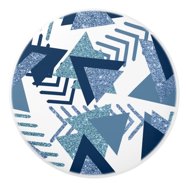 Bouton De Porte En Céramique 80s Luxe Abstrait | Turquoise et bleu marine (Devant)