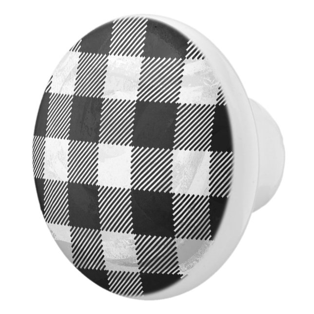Bouton De Porte En Céramique à damiers Plaid Noir Et Blanc (Droite)