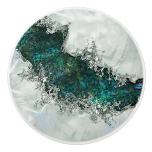 Bouton De Porte En Céramique Abalone Shell Pearl et Argent 1