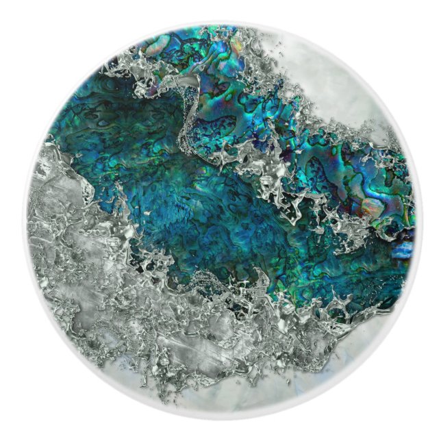 Bouton De Porte En Céramique Abalone Shell Pearl et Argent 2 (Devant)