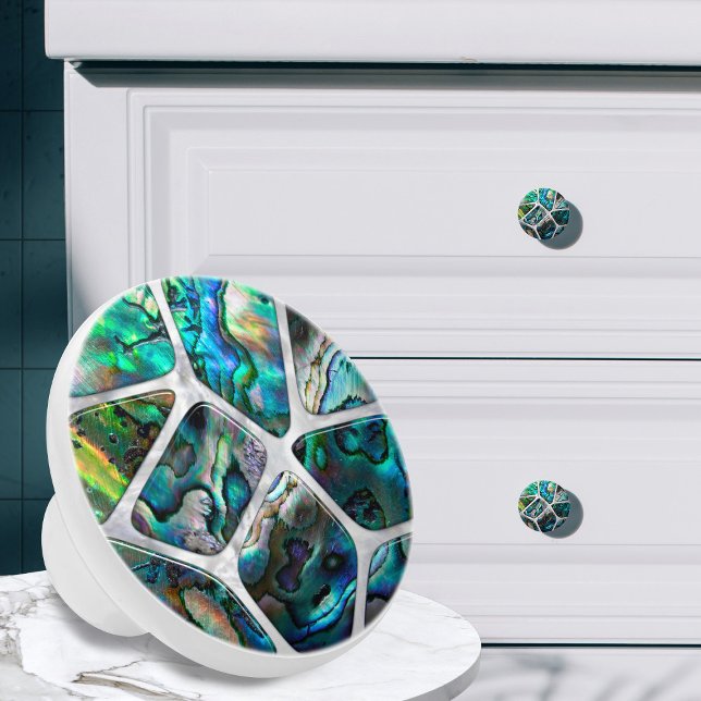 Bouton De Porte En Céramique Abalone Shell Texture - Collage de cellules N1 (Créateur téléchargé)