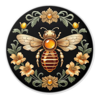 Bouton De Porte En Céramique Abeille Art Nouveau en noir