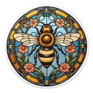 Bouton De Porte En Céramique Abeille de miel en verre teinté