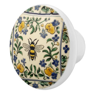 Bouton De Porte En Céramique Abeille de miel traditionnel Bleu Jaune Méditerran