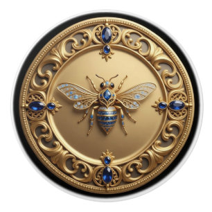 Bouton De Porte En Céramique Abeille en or et saphirs sertis