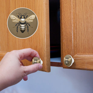 Bouton De Porte En Céramique Abeille Or et Perle