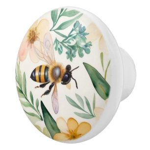 Bouton De Porte En Céramique Abeilles et fleurs - Joli miel floral Motif abeill