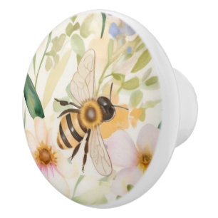 Bouton De Porte En Céramique Abeilles et fleurs - Joli miel floral Motif abeill