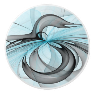 Bouton De Porte En Céramique Abstrait Anthracite Gris Bleu Moderne Fractage Art