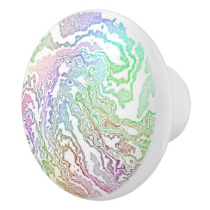 Bouton De Porte En Céramique Abstrait arc-en-ciel coloré marbré bohème tripant
