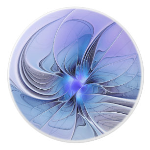 Bouton De Porte En Céramique Abstrait Art Fractal Lavande Bleu