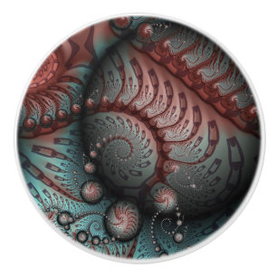 Bouton De Porte En Céramique Abstrait Fantaisie Vive Art Fractal Brun Bleu