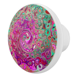 Bouton De Porte En Céramique Abstrait Magenta et Green Retro Liquid Swirl