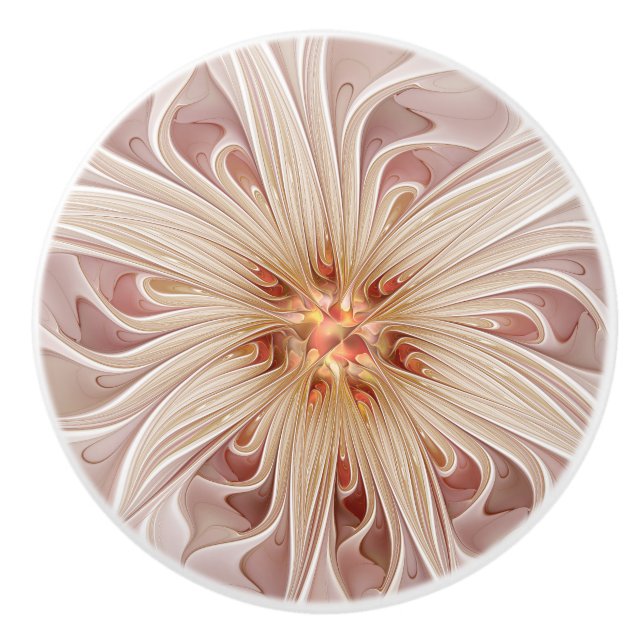 Bouton De Porte En Céramique Abstrait Moderne Peach Pastel Flower Fractal Art (Devant)