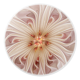 Bouton De Porte En Céramique Abstrait Moderne Peach Pastel Flower Fractal Art