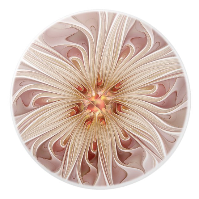 Bouton De Porte En Céramique Abstrait Moderne Peach Pastel Flower Fractal Art (Devant)