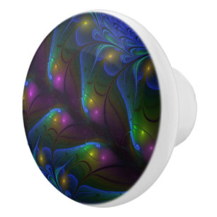 Bouton De Porte En Céramique Abstrait Moderne Trippy Fractal Lumineux Coloré