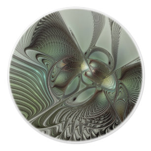 Bouton De Porte En Céramique Abstrait Olive Sage Green Grey Fractal Art Imagina