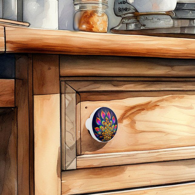 Bouton De Porte En Céramique Abstrait Peacock Tail Ceramic Knob (Créateur téléchargé)