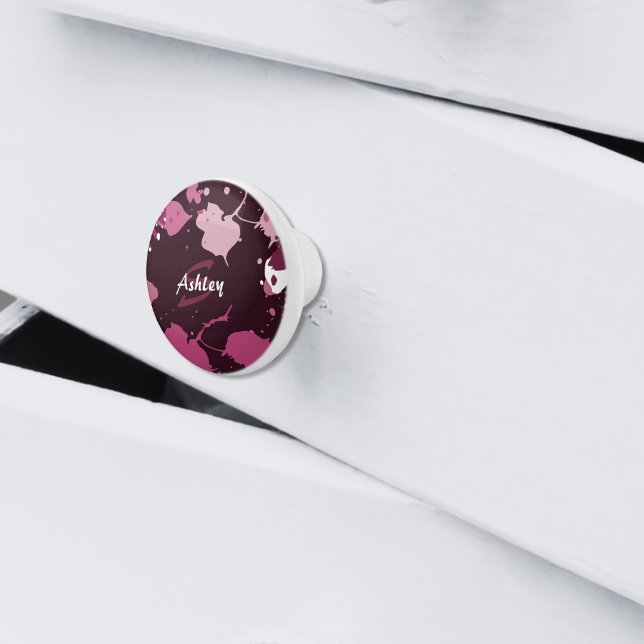 Bouton De Porte En Céramique Abstrait Pink Paint Splter Drops (Abstract Purple Pink Paint Splatter Splash Drops Ceramic Knob)