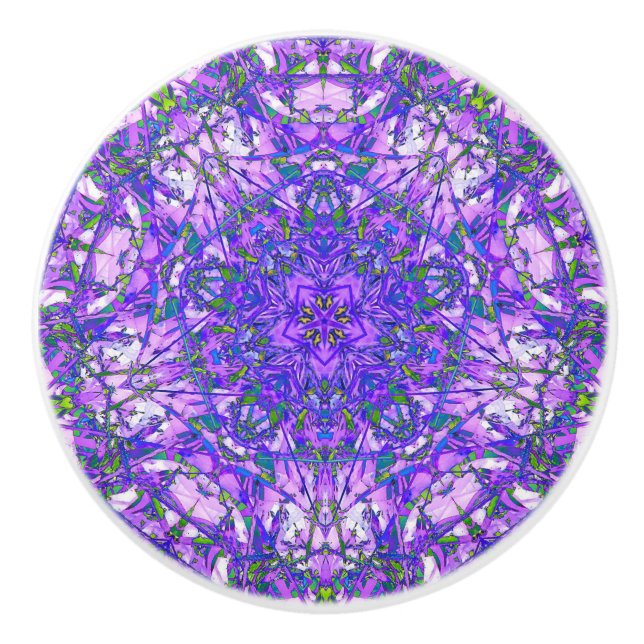 Bouton De Porte En Céramique Abstrait pourpre et vert (Devant)