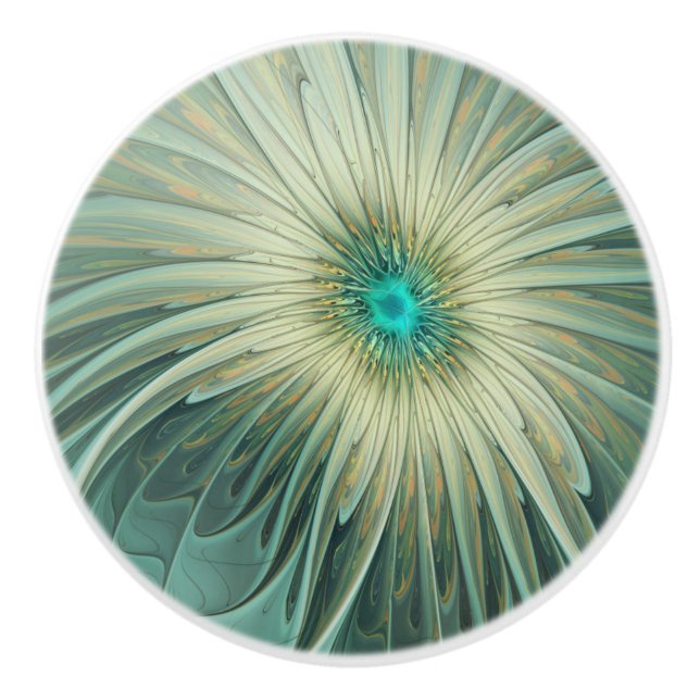 Bouton De Porte En Céramique Abstrait Sage Green Imaginaire Fleur Fractal Art (Devant)