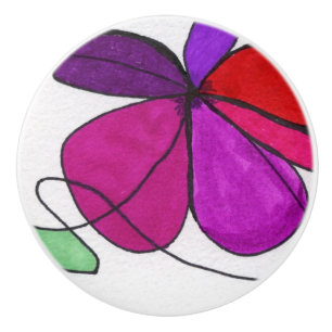 Bouton De Porte En Céramique Abstraite floraison fleurie dans rouge violet vert