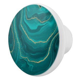 Bouton De Porte En Céramique Accent or en marbre liquide turquoise